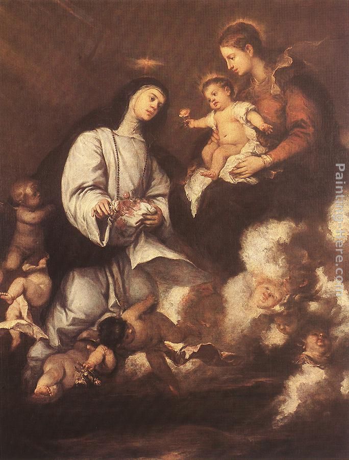 St. Rose of Lima before the Madonna painting - Jose Antolinez St. Rose of Lima before the Madonna art painting